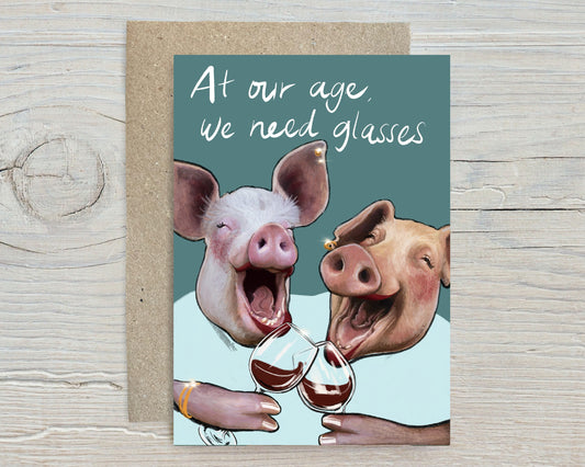 Card with envelope - Pigs with glasses