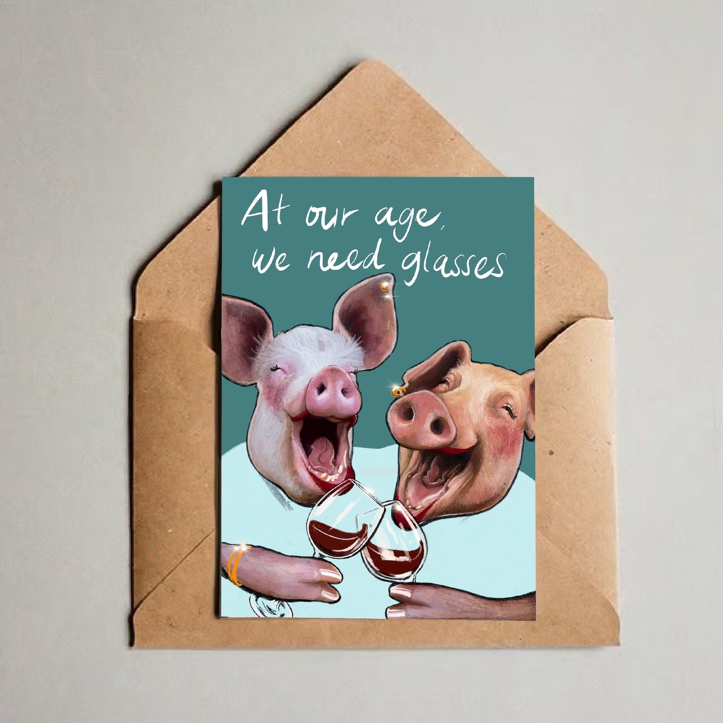 Card with envelope - Pigs with glasses